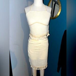 SHEIN crochet 2 pc halter and skirt with fringe 
Cream color size large